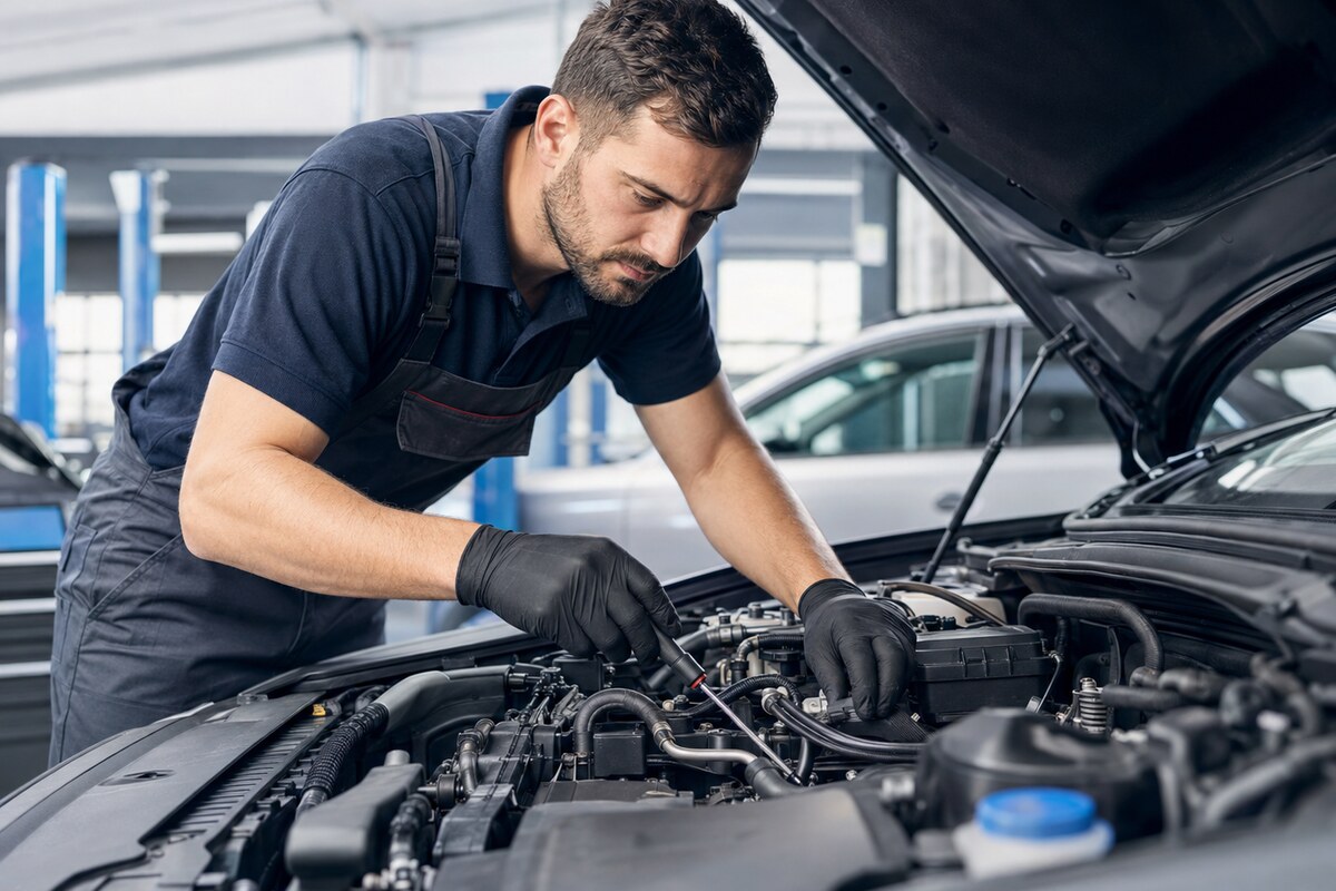 Motor üzerinde çalışan mekanik ustası
